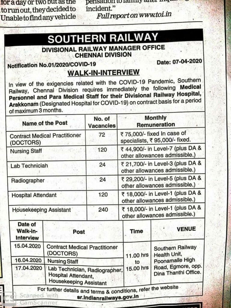 Southern Railways Staff nurse vacancies