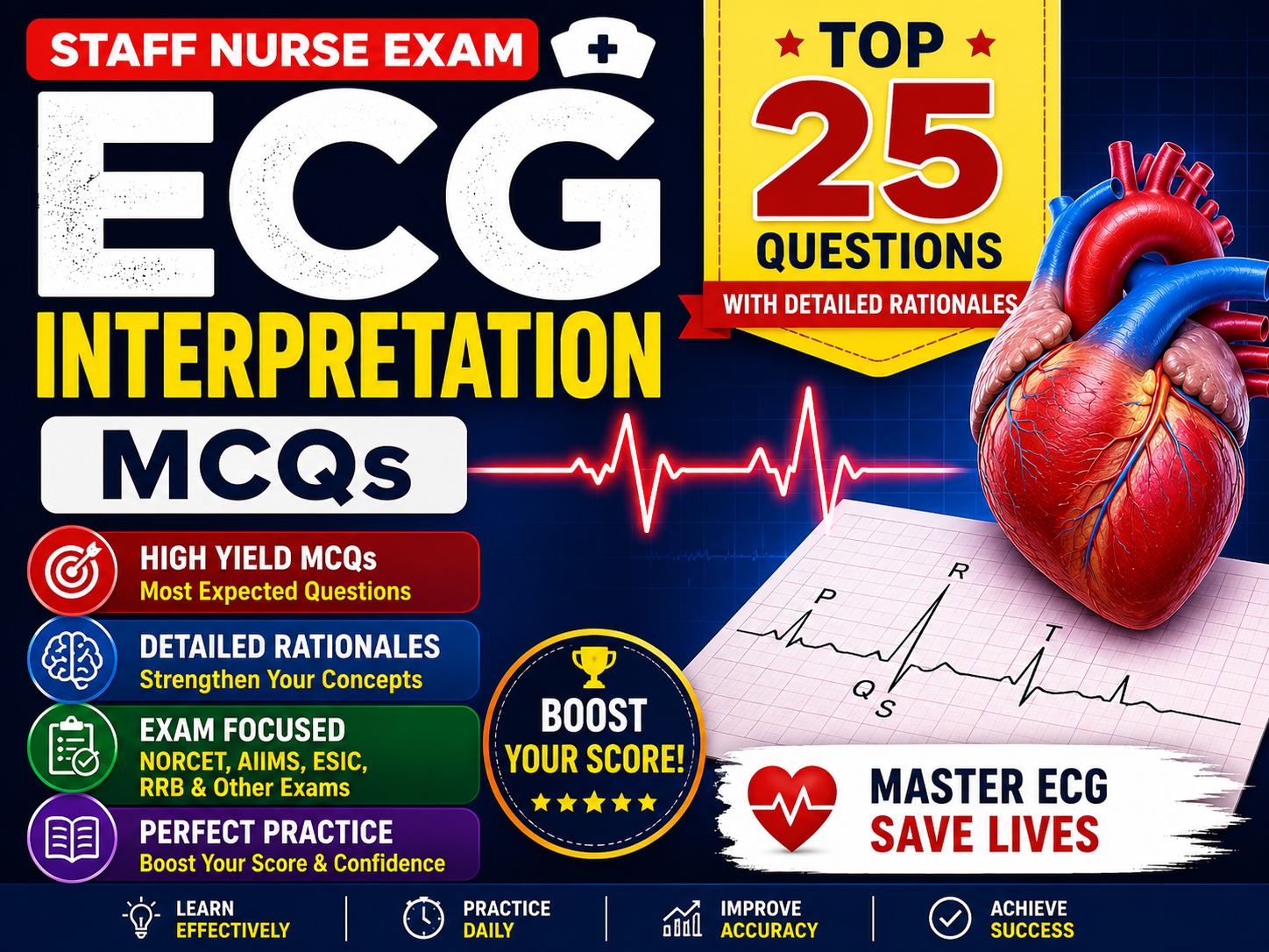 Top 25 ECG Interpretation MCQs : Master the Staff Nurse Exam