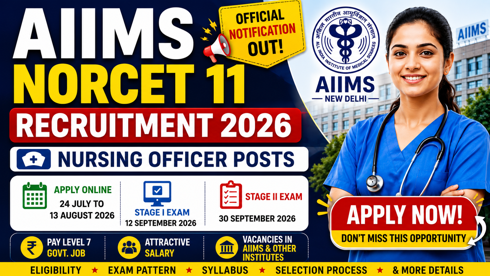 AIIMS NORCET 11 Recruitment 2026: Exciting Nursing Officer Jobs – Apply Now!