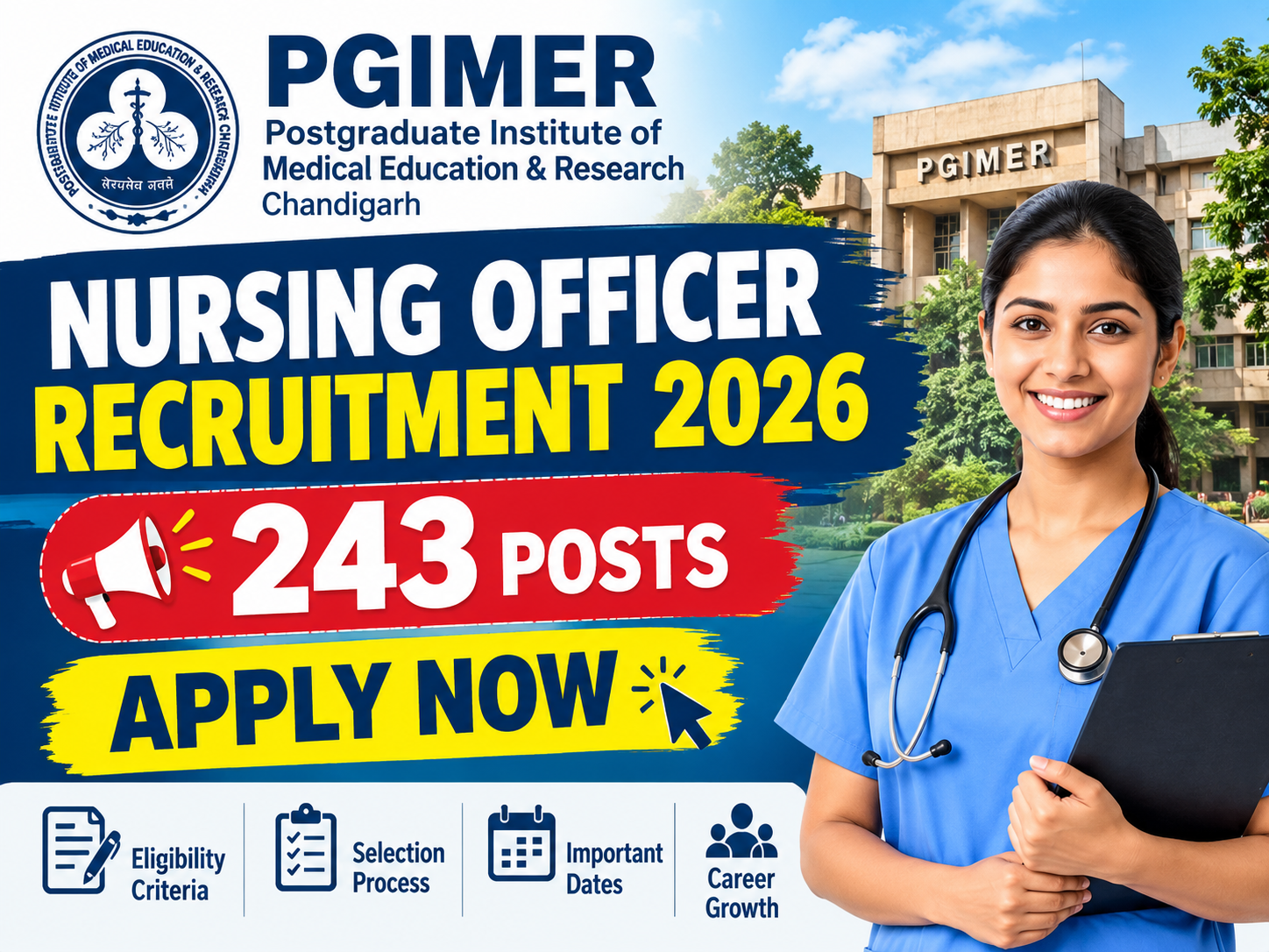 PGIMER Nursing Officer Recruitment 2026: 243 Vacancies, Eligibility, Salary & Apply Online